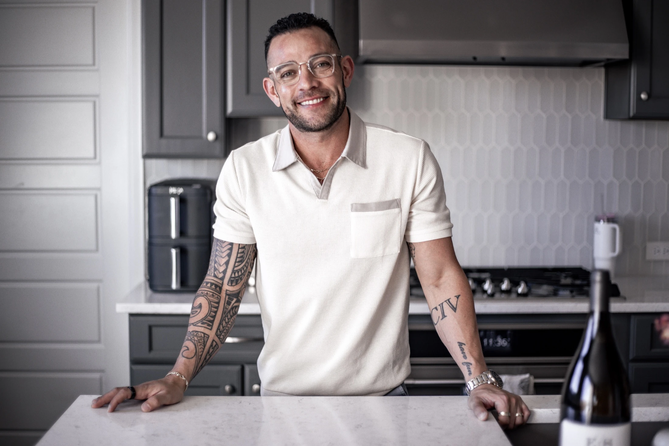 Bradley Goldman, CEO and Founder of Nutrition Built Strength, photographed in his kitchen
